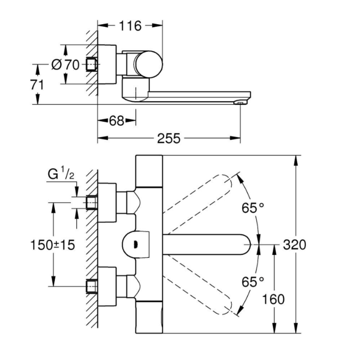 Grohe 36333000 Eurosmart Cosmopolitan E Infrarood Thermostatische Wandmengkraan Chroom