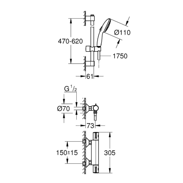 Grohe 34565002 Grohtherm 800 Thermostatische Douchemengkraan Chroom