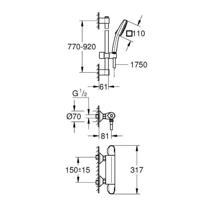 Grohe 34824005 Grohtherm 1000 Thermostatische Douchemengkraan Chroom