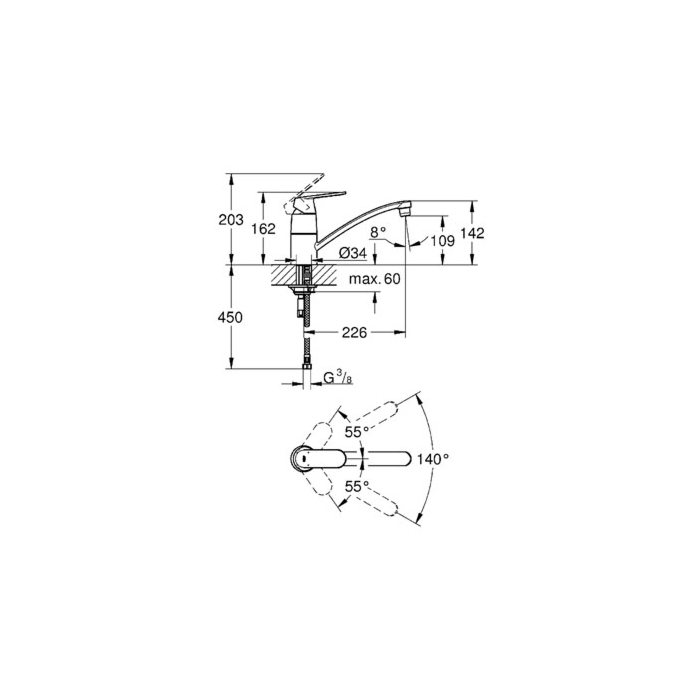 Grohe 32842000 Eurosmart Cosmopolitan Keukenmengkraan Lage Uitloop Chroom